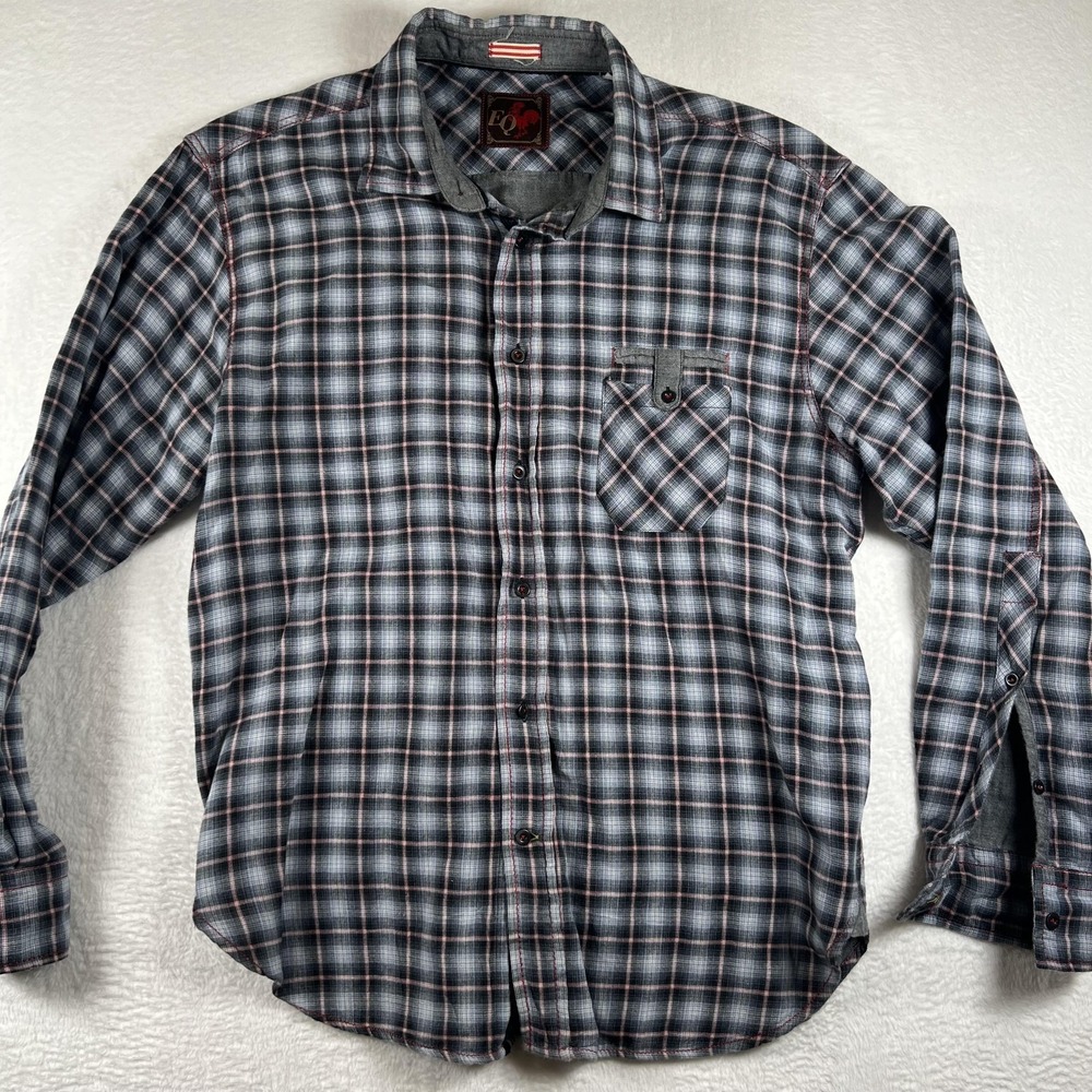EQ Shirt Mens Large Gray Plaid Flannel Lined Long Sleeve Button‎ Up Casual